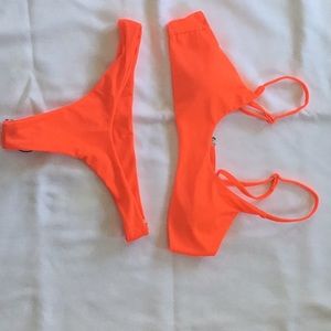 Neon orange bikini thong  size small bottoms, clip back size medium top by Shein